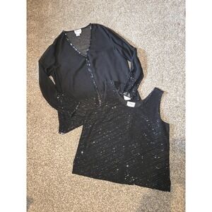 JKara New York 2 Piece Tank And Sheer Jacket Set Black Size 14